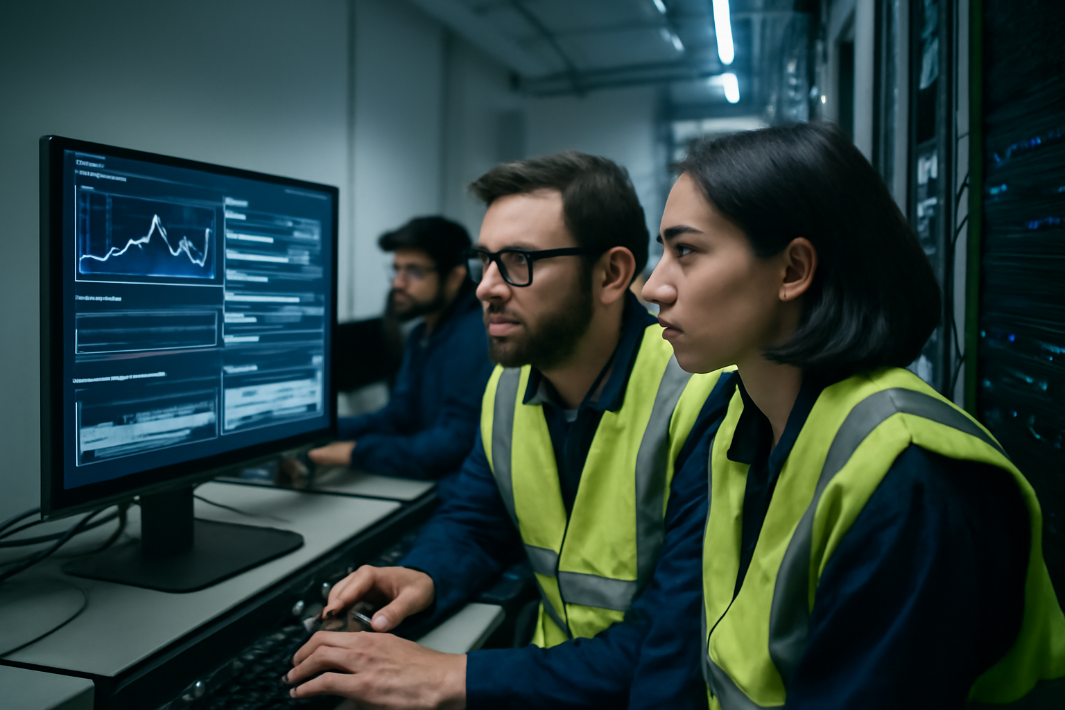 tensor en environnement de calcul IA : équipe et serveurs GPU dans une salle informatique