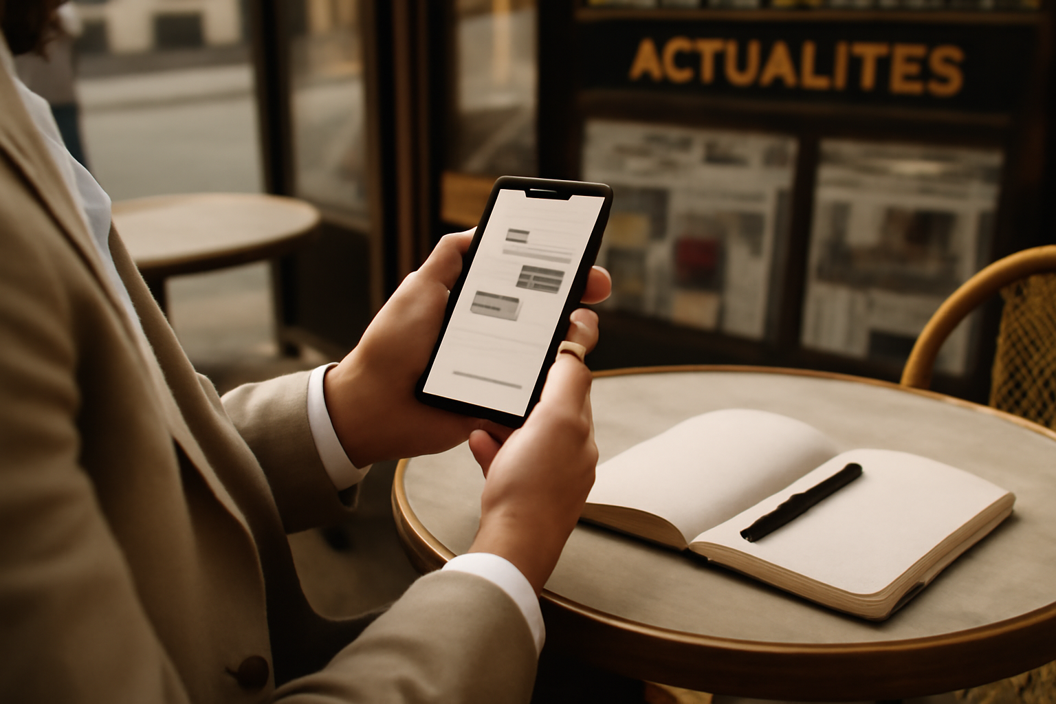 Interface de chateurope sur smartphone, avec questions sur l’actualité européenne et mentions de sources