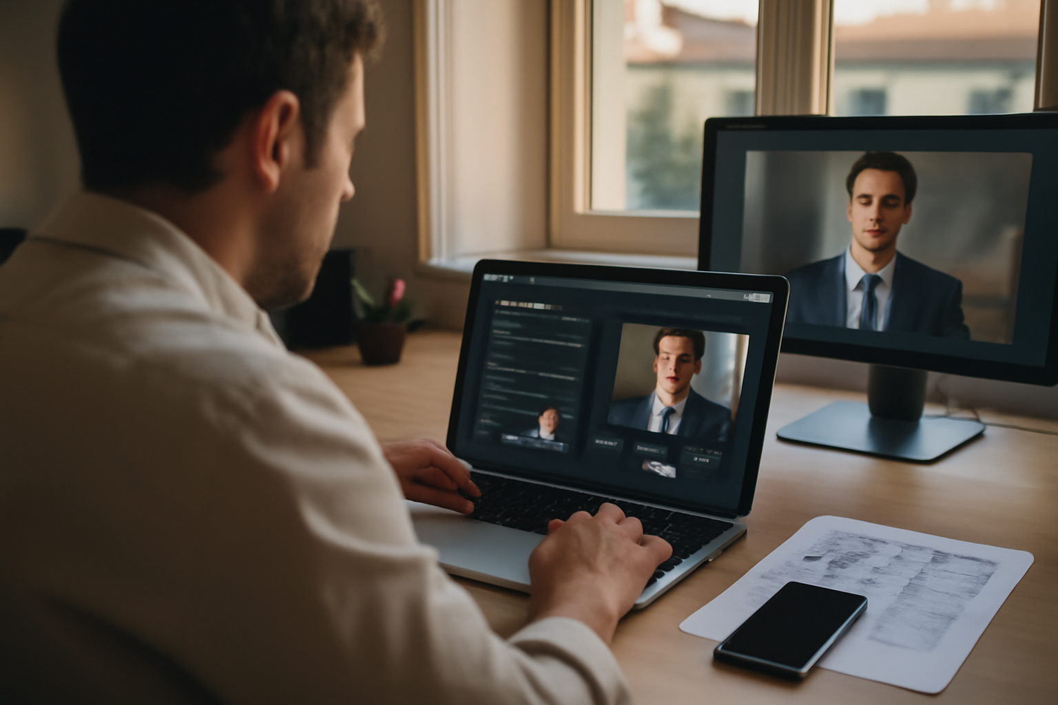 Personne au bureau testant haiper sur un ordinateur avec un storyboard et une image de référence