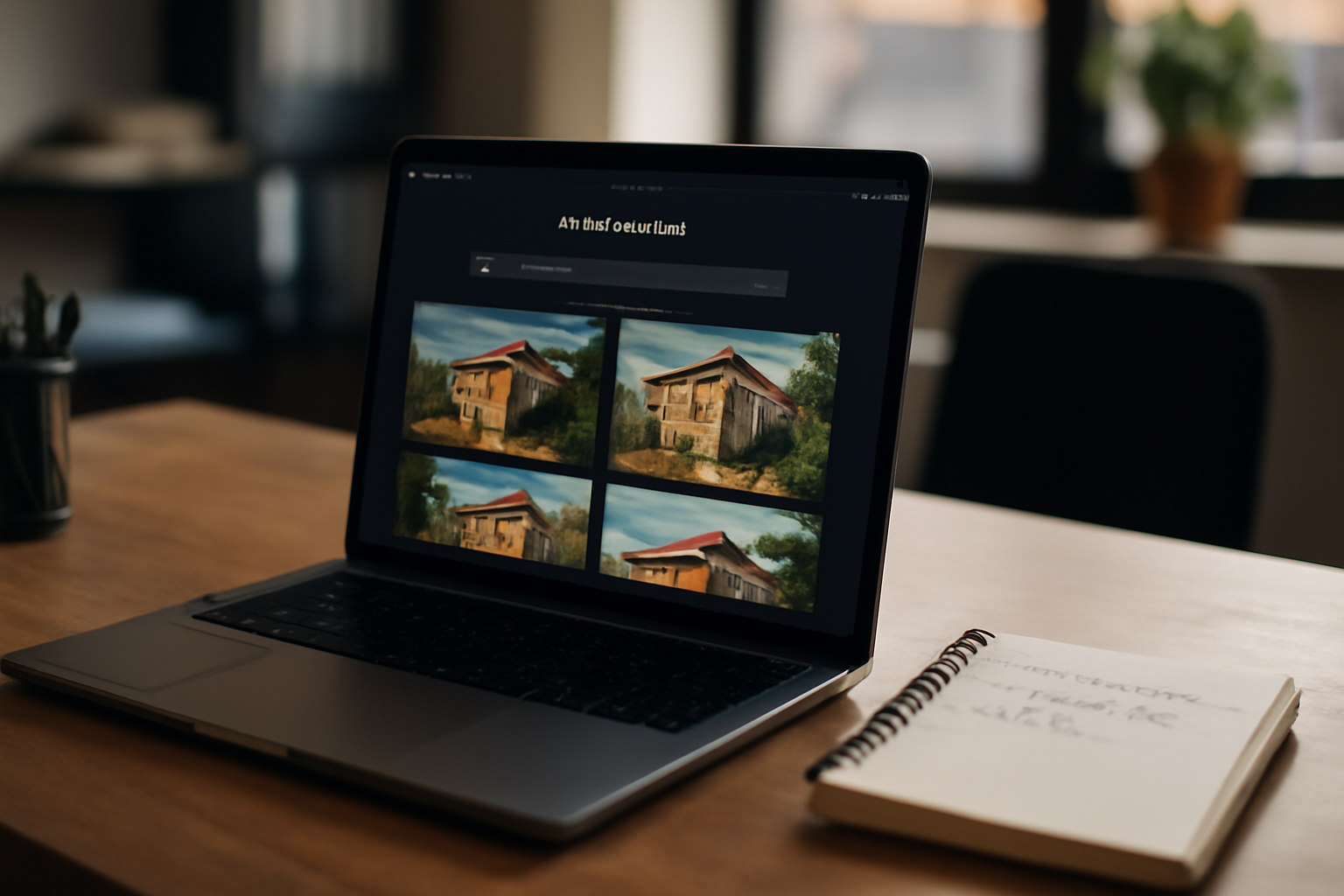 dreamina ia : création d’une image IA sur écran, scène photo réaliste de bureau avec ordinateur portable