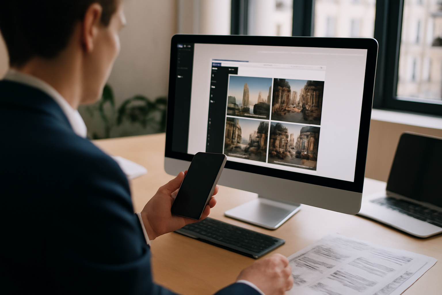 grok imagine générateur d’images et vidéos en studio photo, équipe marketing française, écran affichant un prompt