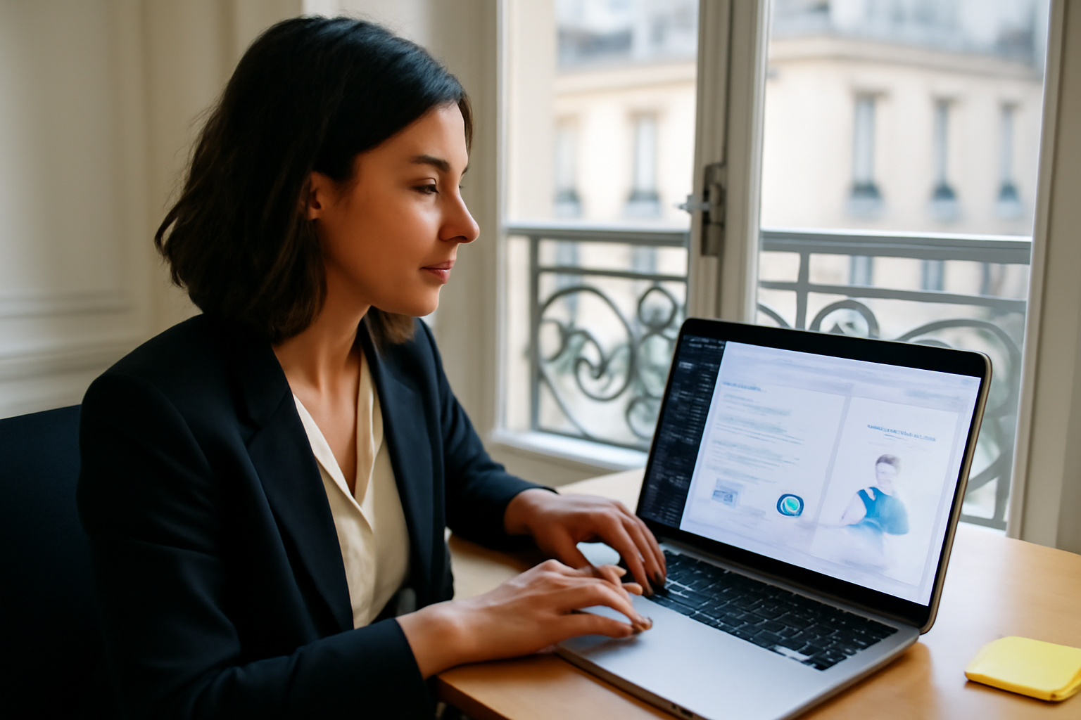 UX design définition : personne en train d’utiliser un SaaS sur ordinateur portable dans un bureau lumineux