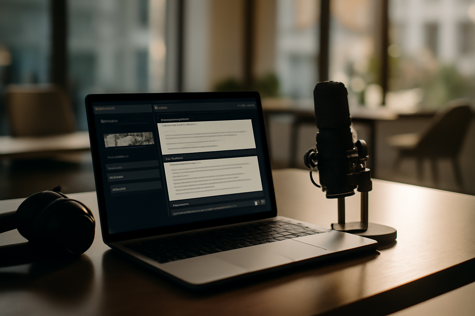voicemy.ia interface création voix IA sur ordinateur portable dans un bureau en France