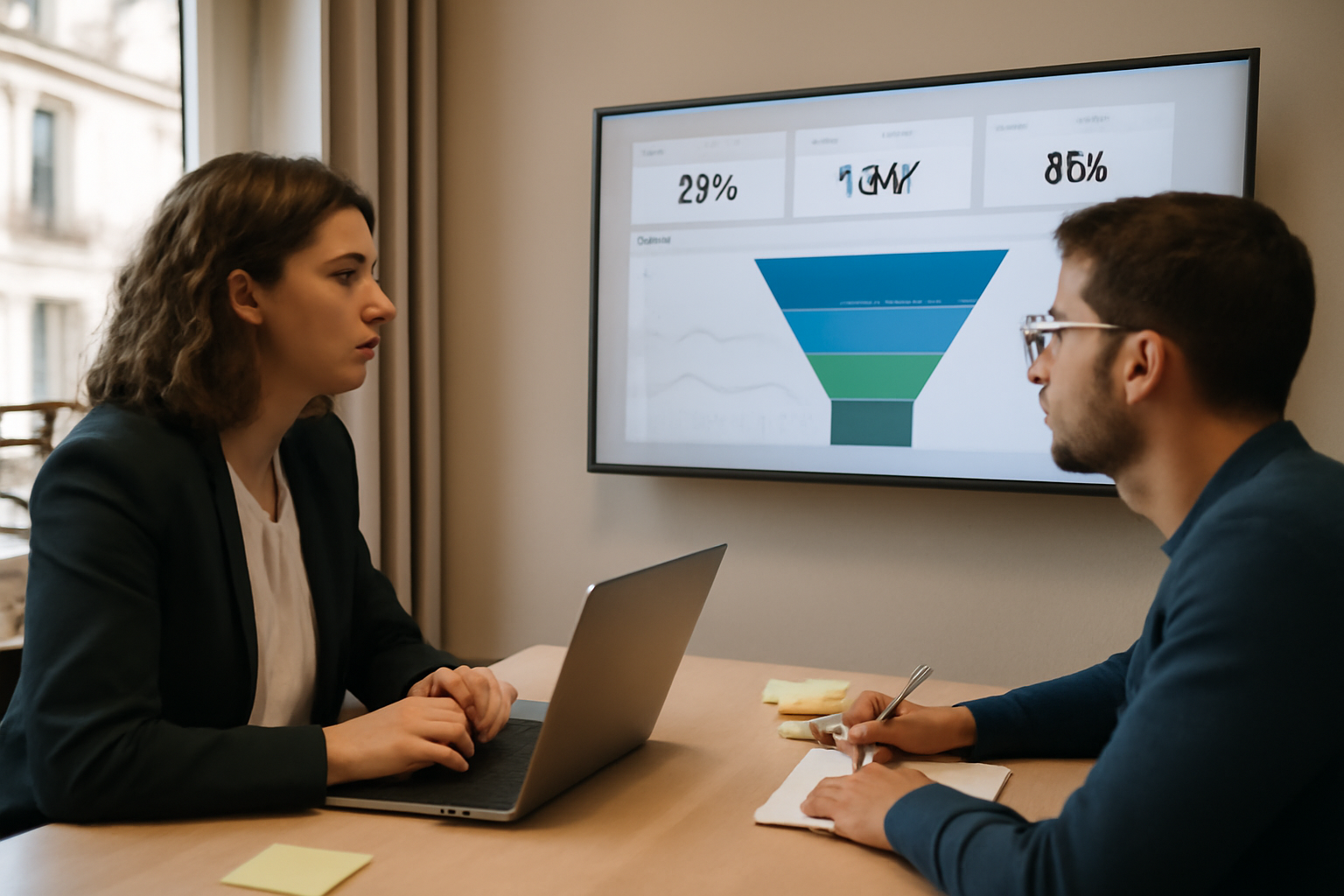 type de communication digitale : équipe marketing analysant des KPI sur un tableau de bord