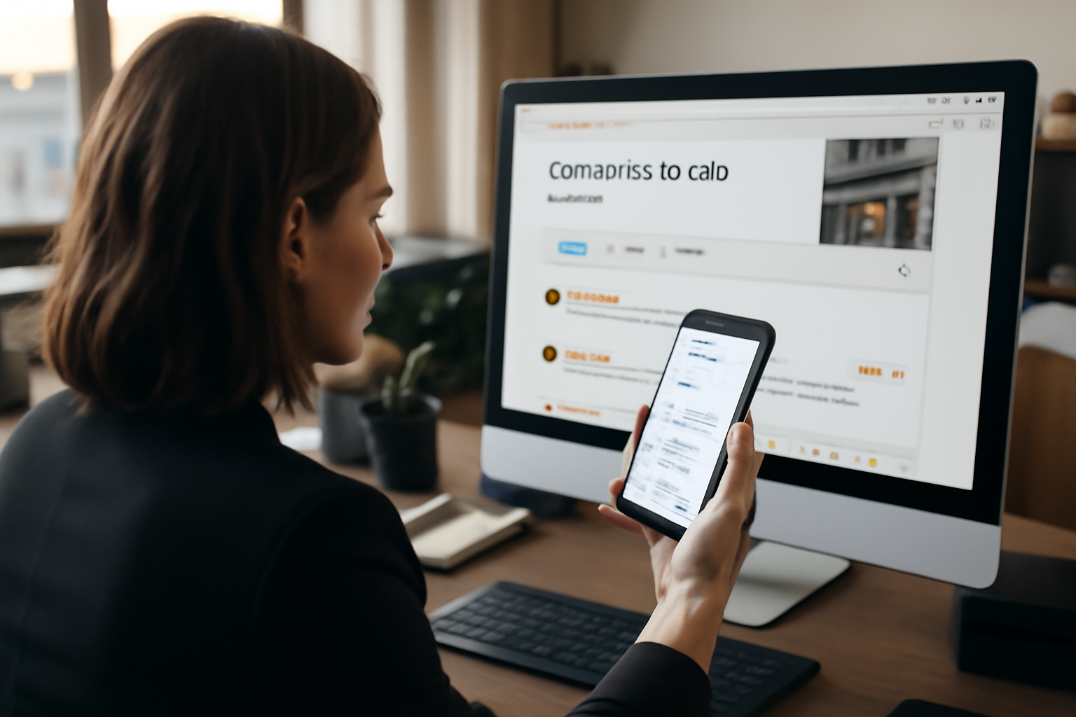 visibilité google sur smartphone et fiche Google Business Profile en arrière-plan