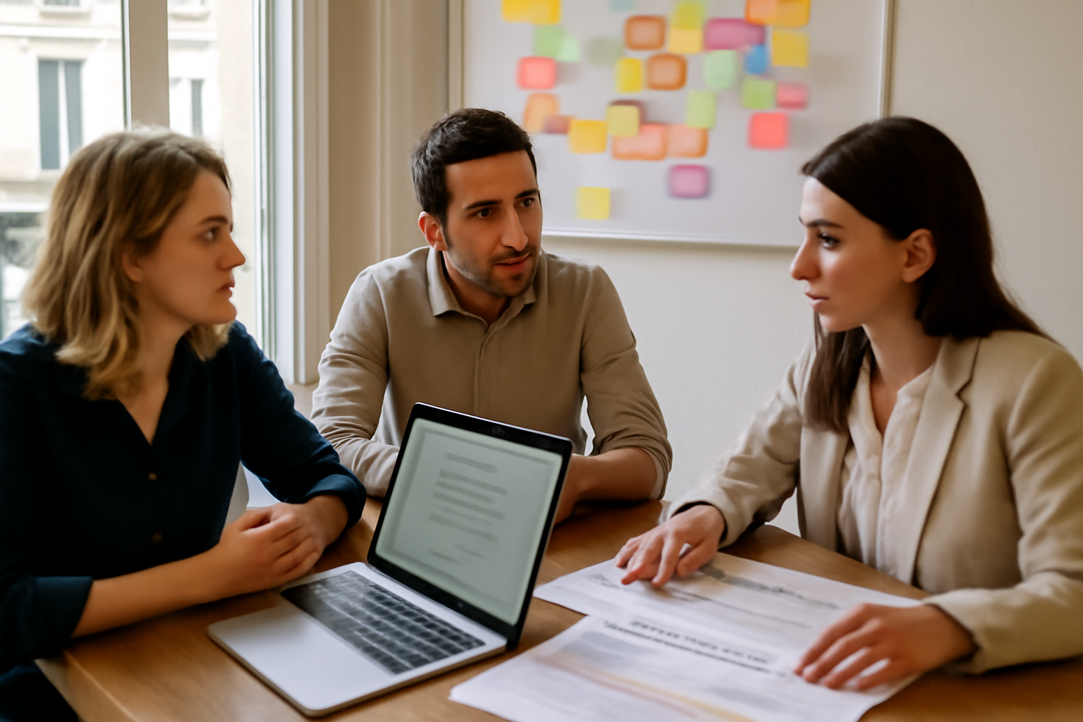 copy strategy def sur un tableau blanc avec post-it et documents marketing
