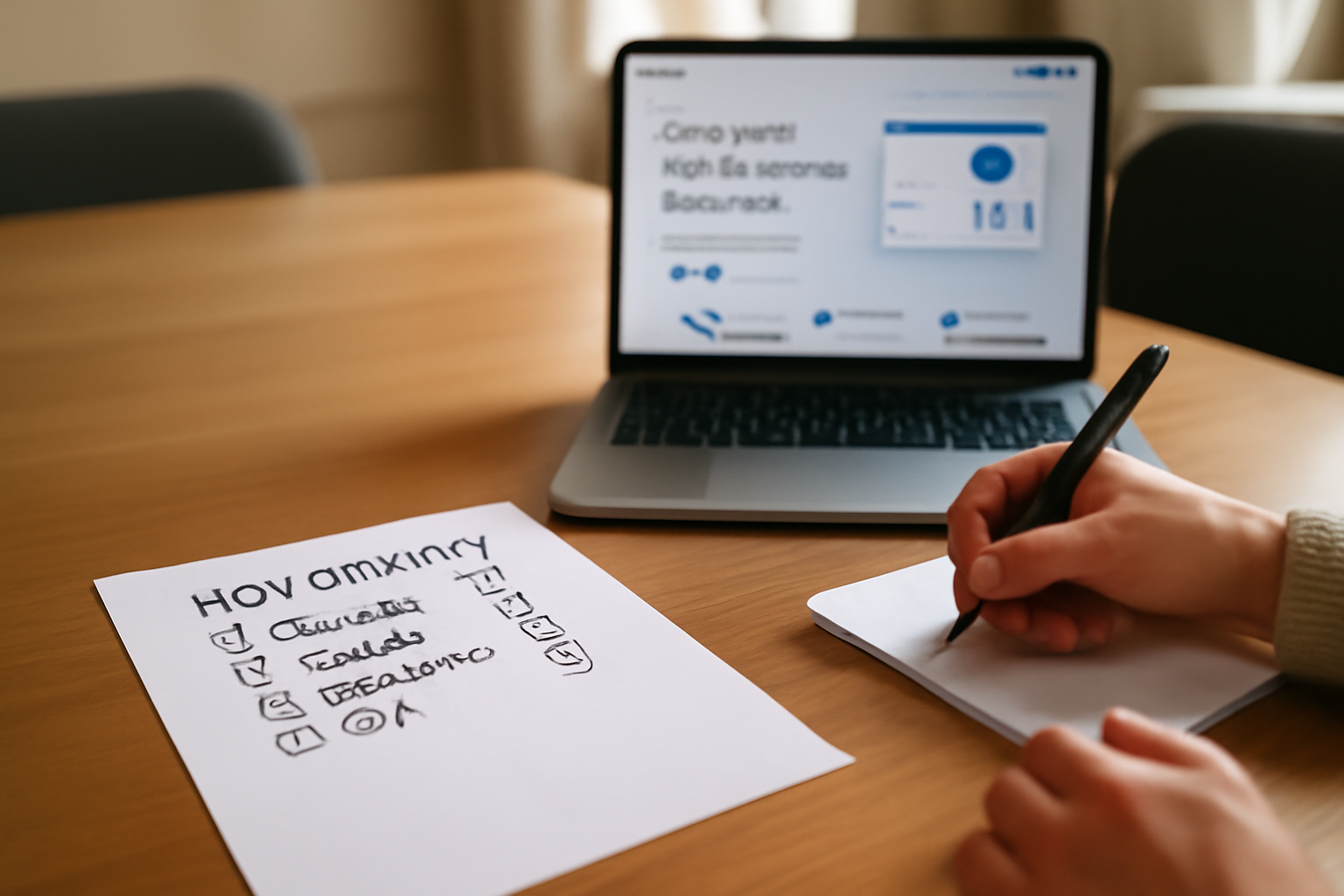 modèle de copy strategy def sur une checklist imprimée pour SaaS