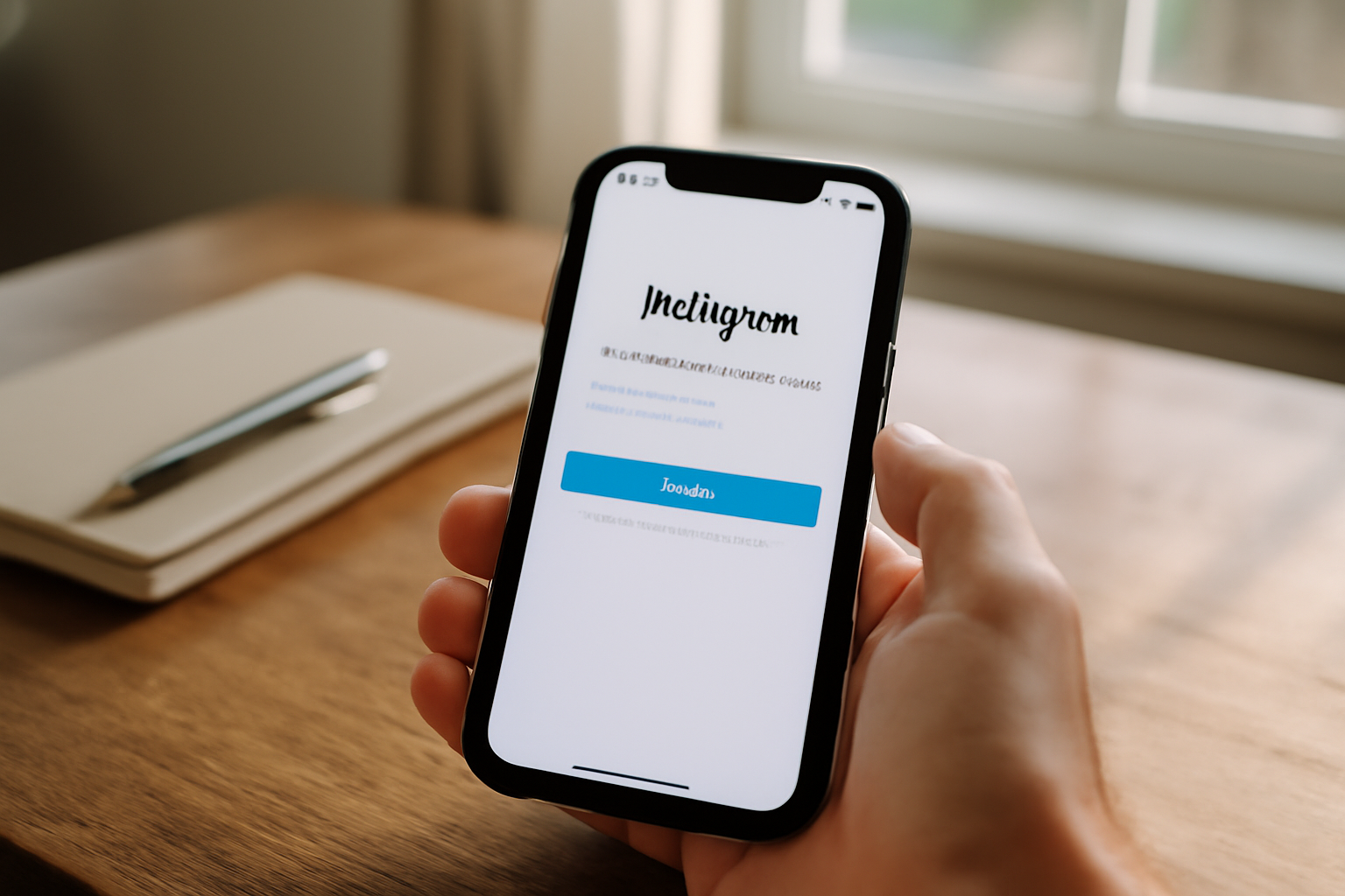 Créer un compte instagram sur mobile : écran d’inscription Instagram sur smartphone en lumière naturelle