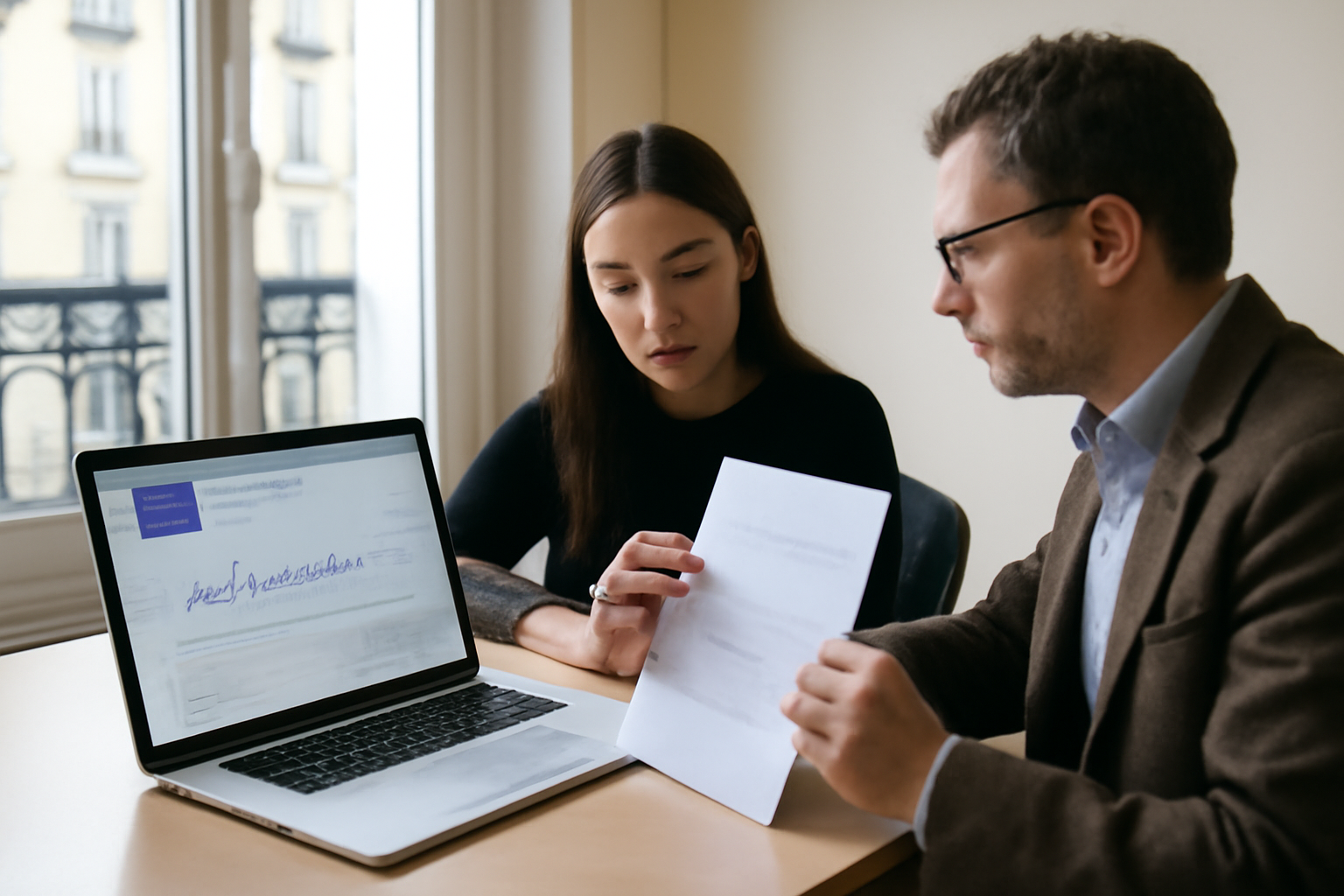 formation seo : formateur et apprenant analysant Search Console sur un ordinateur en bureau