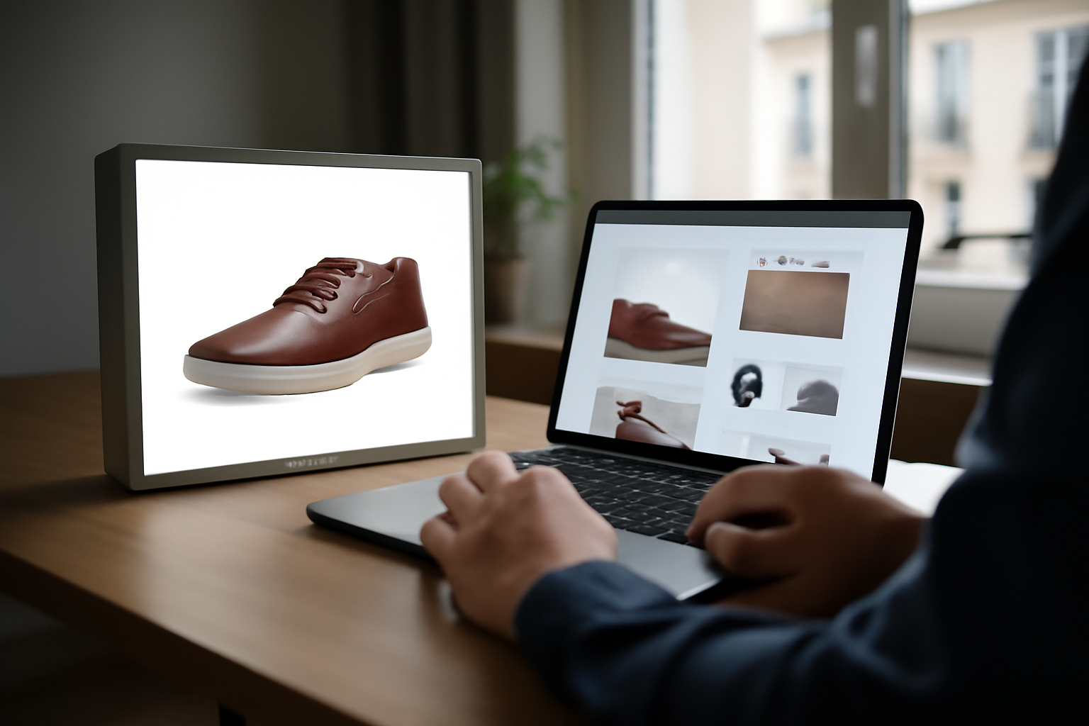 lightbox affichant une photo produit sur un site e-commerce français, interface au premier plan et fond assombri