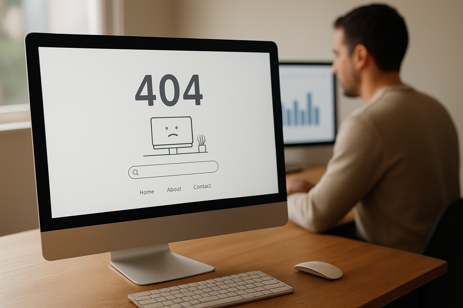 Page 404 personnalisée avec bouton de recherche et liens vers catégories sur un site SEO