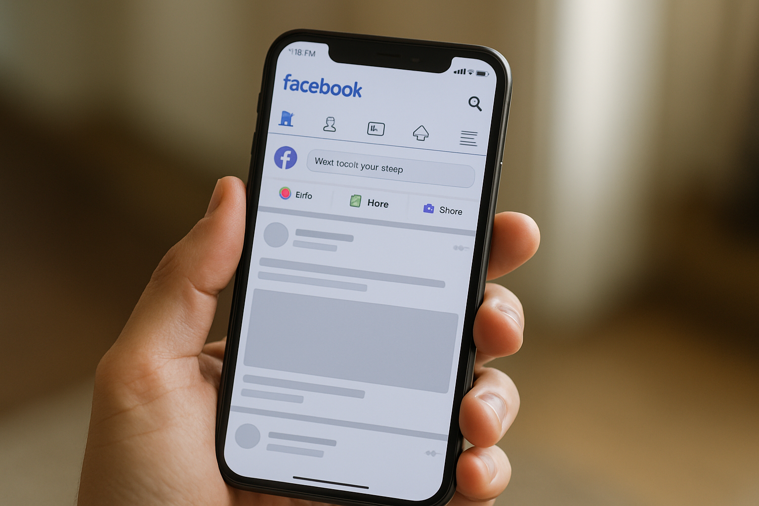 App Facebook ouverte sur un smartphone avec l’écran de connexion et la session conservée