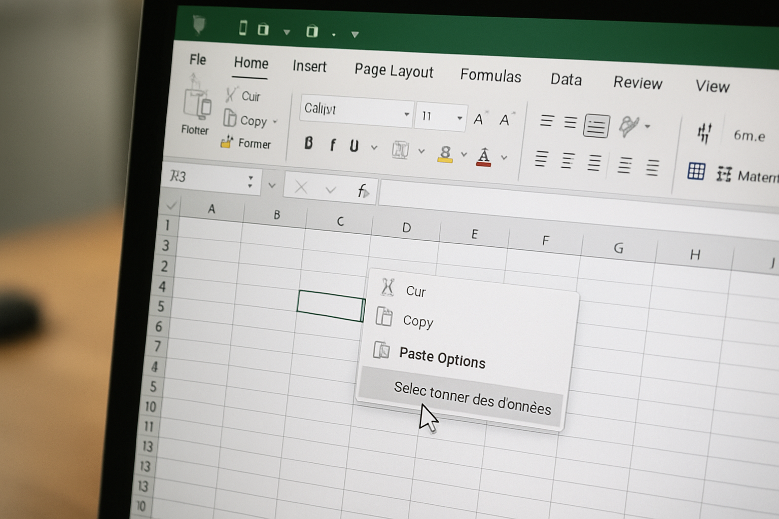 Capture réaliste montrant le menu Sélectionner des données dans Excel pour ajuster la plage et les séries