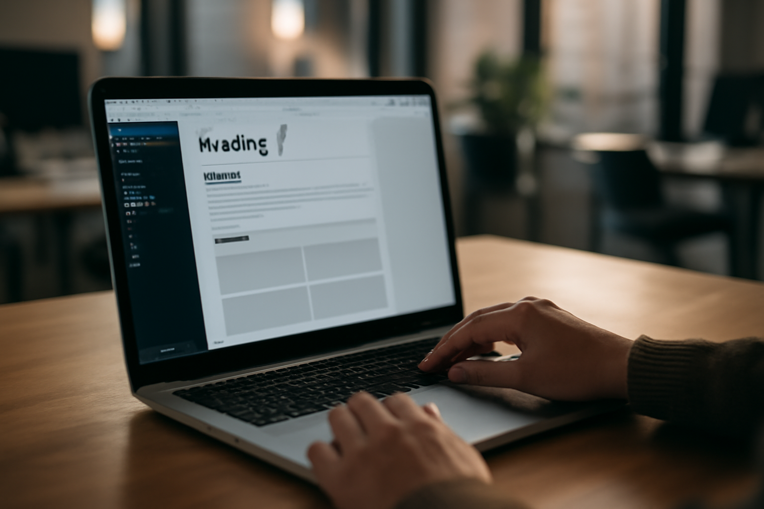 Capture photo réaliste d’un éditeur Wix montrant une structure de page avec titres et sections SEO
