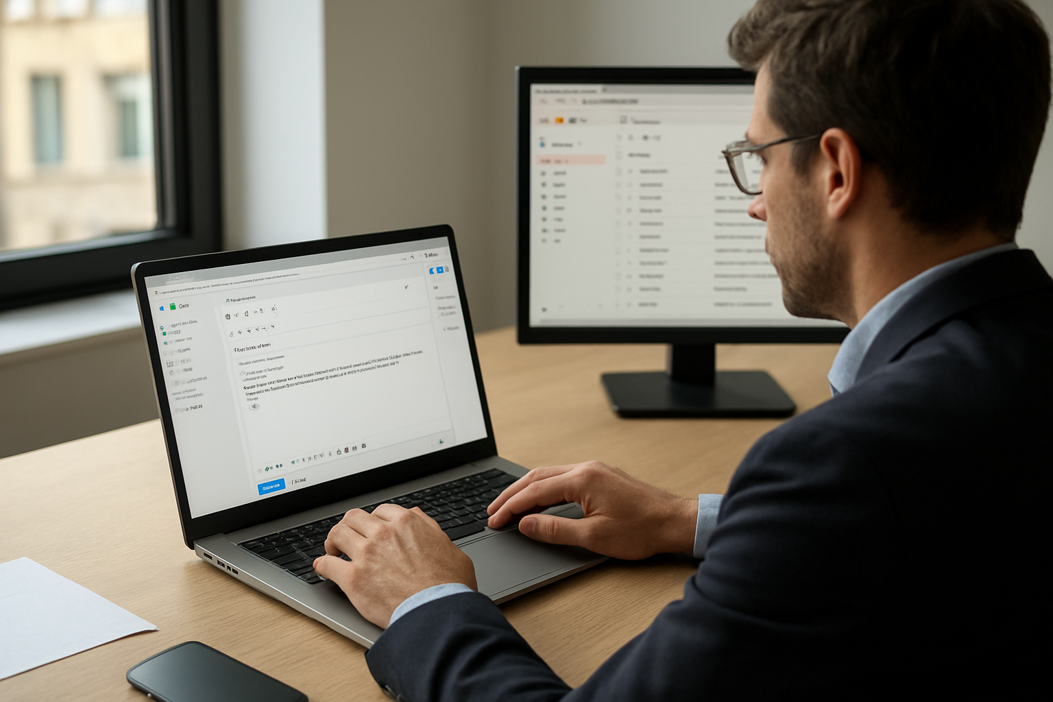 Réglage de réponse d’absence dans Outlook et Gmail sur un ordinateur portable, interface de paramètres visible